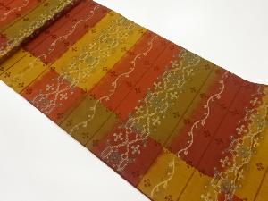 横段に抽象草花模様織出し全通袋帯